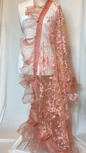 The Fariya Scarf in Peach Mauve - In Net with Organza frills